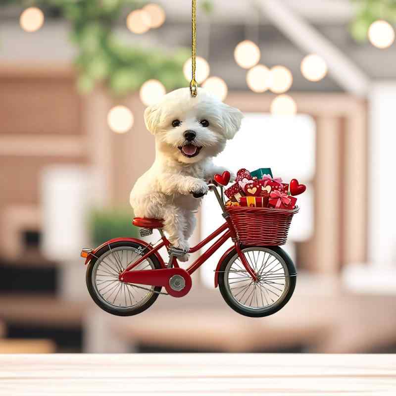 キーホルダー かわいい 自転車に乗る犬 アクリル製 キーリング チャーム 車内アクセサリー バッグチャ..