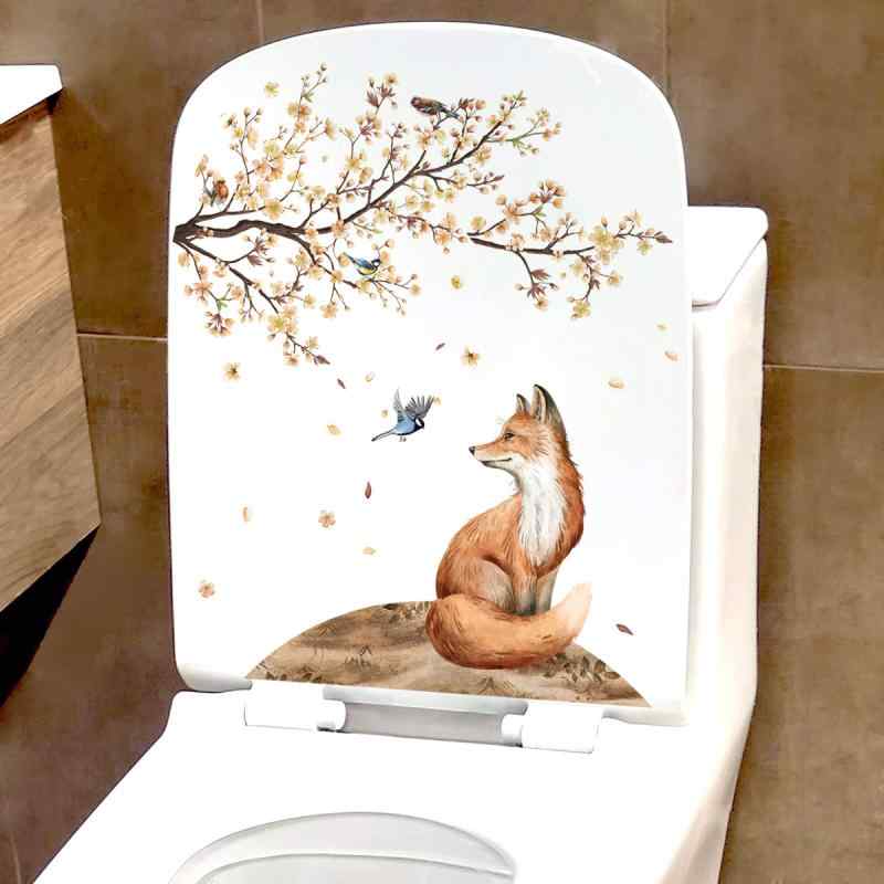 ウォールステッカー かわいい 枝 花 桜 狐 小鳥 PVC製 粘着式 トイレ キャビネット リビング 寝室 バスルーム 玄関 インテリア 装飾(x2)