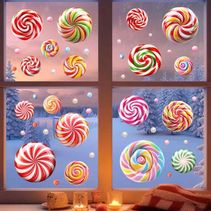ウォールステッカー クリスマス カラフル キャンディ 窓用 壁用 飾り付け リビング 部屋 デコレーショ..