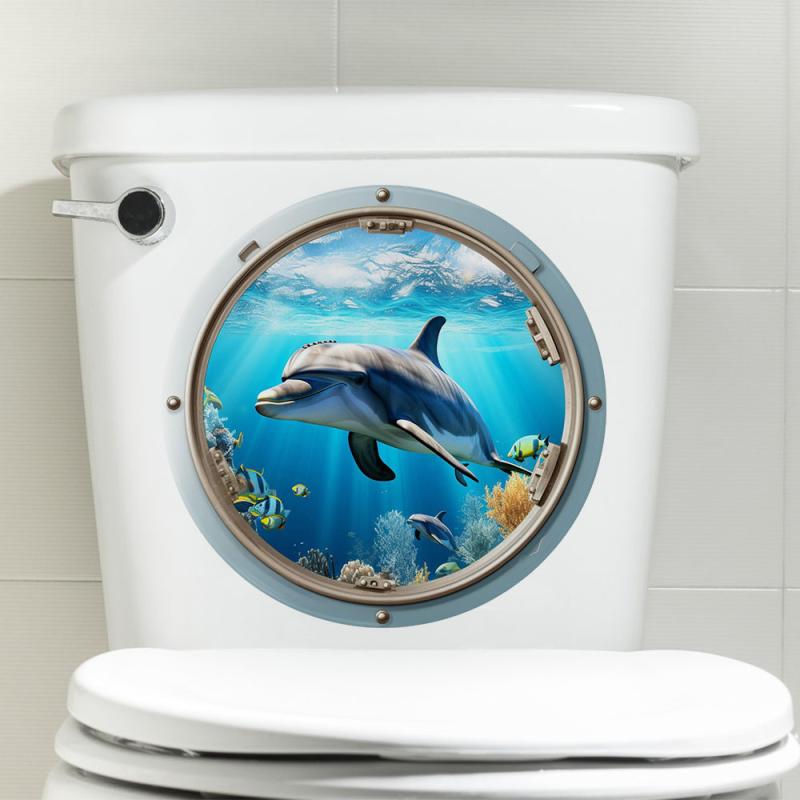 トイレステッカー イルカ 海洋テーマ シンプル おしゃれ PVC素材 浴室 バスルーム デコレーションシー..