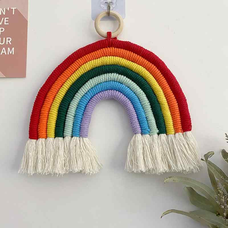 ウォールデコレーション 北欧風 子供部屋 かわいい インスタ映え 七色 レインボー コットンロープ 手編み 壁掛け リビング 玄関 飾り インテリア ハンドメイド