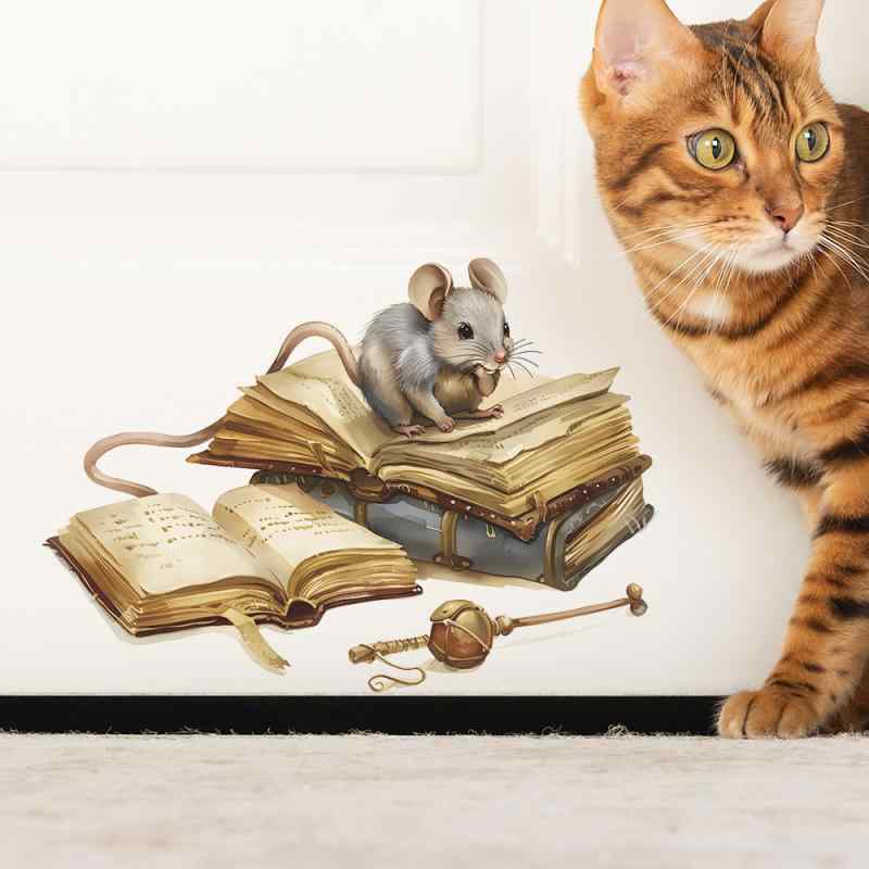 ウォールステッカー イラスト ネズミ 本 かわいい 動物 壁飾り 剥がせる 簡単貼付 寝室 玄関 浴室 リビング 子供部屋 部屋飾り インテリア DIY 模様替え 壁面装飾 壁紙シール おしゃれ ナチュラルのサムネイル