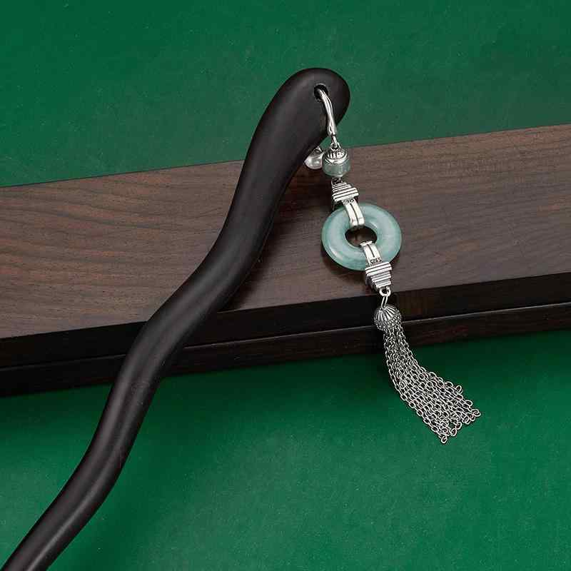 簪 レディース 女性用 中国風 ネオチャイニーズ 白檀木 925シルバー 翡翠 平安玉飾り タッセル 揺れる ..