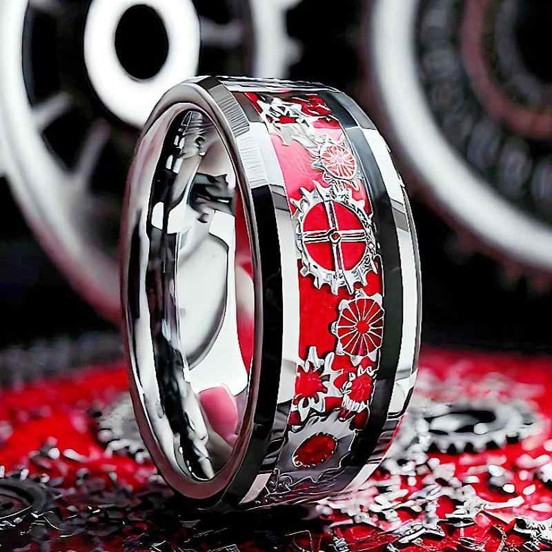 指輪 リング 男女兼用 ステンレス製 歯車モチーフ 幾何学デザイン 個性的 ユニーク 欧米ストリート カ..