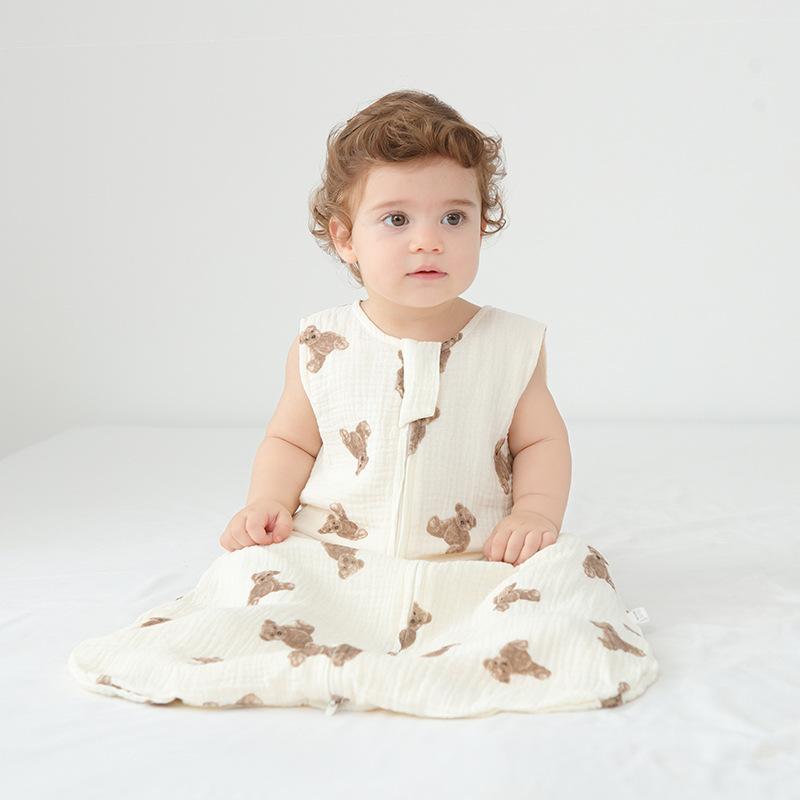 スリーパー ベビー 赤ちゃん 新生児 ベスト型 袖なし 綿 コットン 4重ガーゼ 薄手 軽量 お腹冷え防止 寝冷え対策 蹴飛ばし防止 オールシーズン