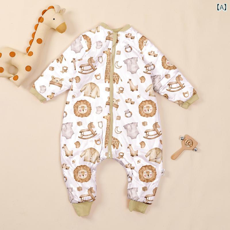 スリーパー ベビー 幼児 足つき 厚手 中綿入り 防寒 保温 秋冬用 ロンパース 着る毛布 袖着脱式 寝冷え防止 寝返り防止 洗濯OK キャラクター柄 ポリエステル綿 ふんわり 2