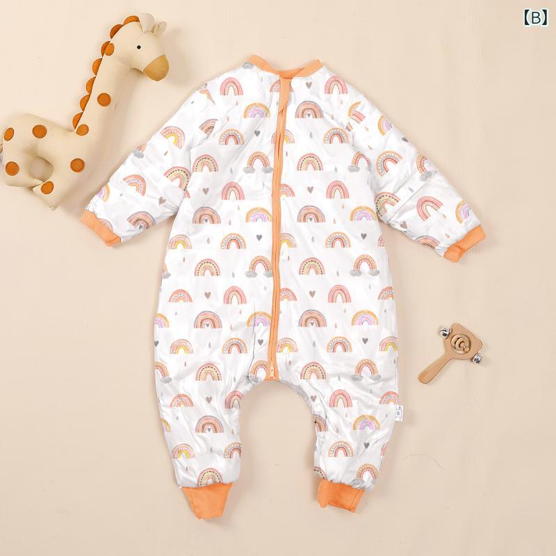 スリーパー ベビー 幼児 足つき 厚手 中綿入り 防寒 保温 秋冬用 ロンパース 着る毛布 袖着脱式 寝冷え防止 寝返り防止 洗濯OK キャラクター柄 ポリエステル綿 ふんわり 3