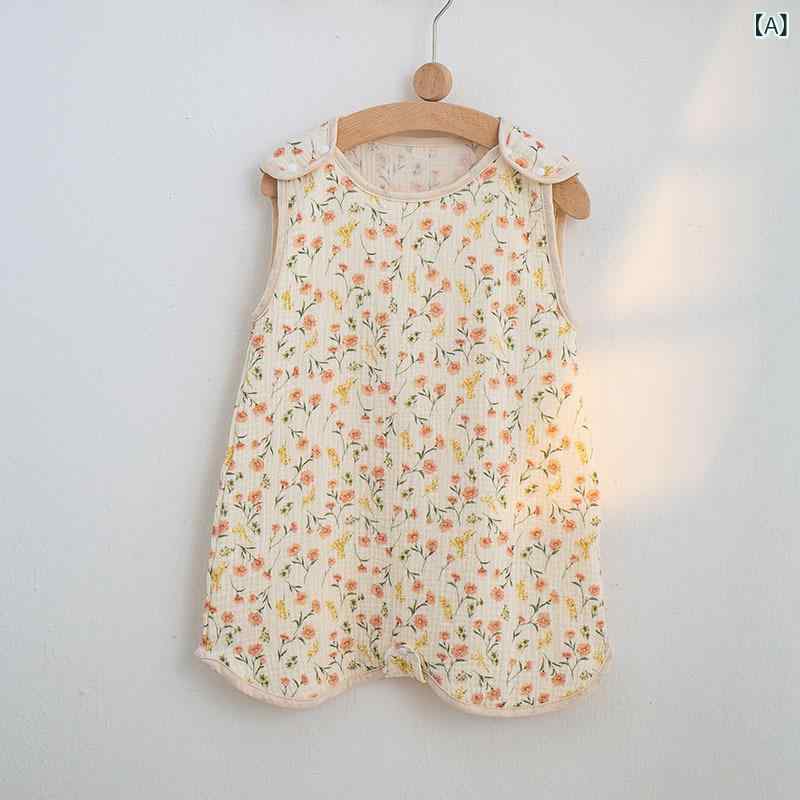 スリーパー ベビー キッズ 赤ちゃん 子供 綿ガーゼ ノースリーブ ベスト 薄手 軽量 柔らか 肌に優しい 通気性 吸湿速乾 春夏 寝冷え防止 蹴飛ばし防止 2