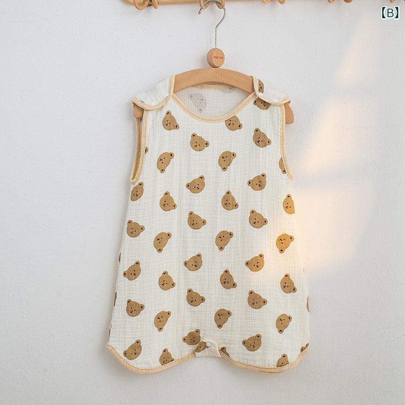 スリーパー ベビー キッズ 赤ちゃん 子供 綿ガーゼ ノースリーブ ベスト 薄手 軽量 柔らか 肌に優しい 通気性 吸湿速乾 春夏 寝冷え防止 蹴飛ばし防止 3