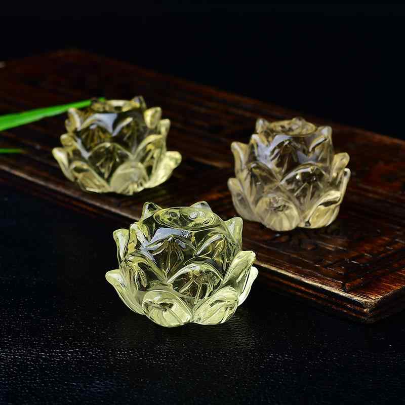 お香立て ブラジル産 天然黄水晶 シトリン 蓮彫刻 原石 インテリア 置物 リビング 卓上装飾 癒し パワ..