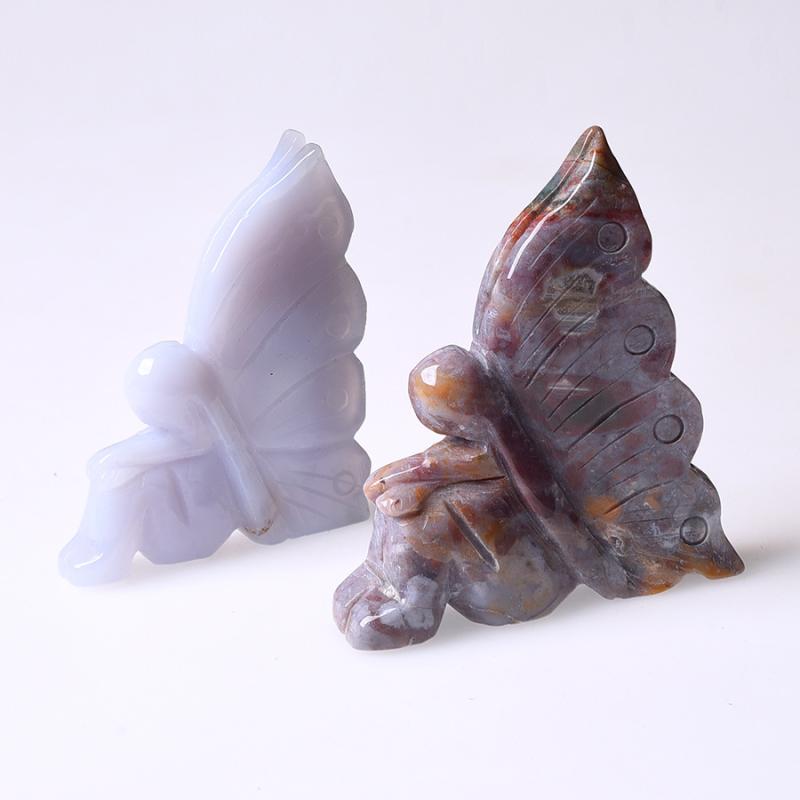 置物 天然オーシャンジャスパー 蝶々 フェアリー 手彫り 彫刻 オブジェ パワーストーン インテリア 飾..