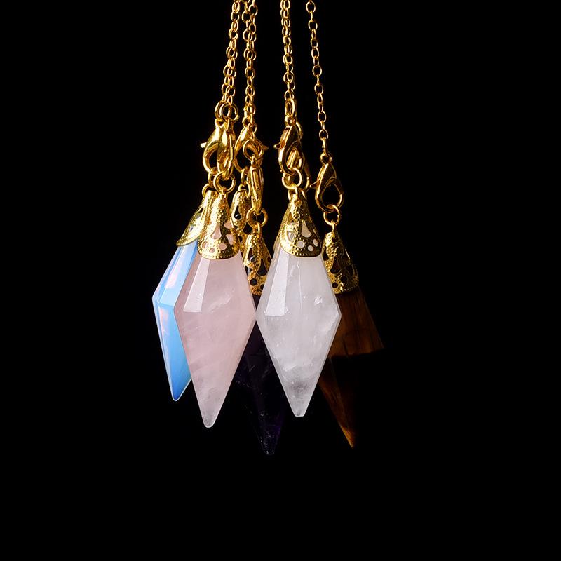 インテリア雑貨 天然水晶 両尖 多面体カット 菱形 ペンデュラム ダウジング ドリームキャッチャー 六芒星 オーナメント 選べる7種の天然石 パワーストーン ヒーリング 占い お守り 風水(x2)