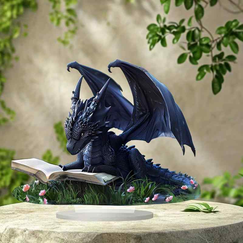 インテリア雑貨 ドラゴン 魔法書 モチーフ アクリルプレート 台座付き ファンタジーデザイン 卓上オブ..