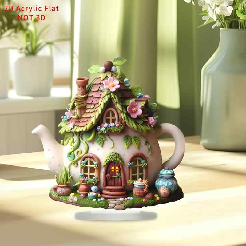 置物 ティーポット型ミニチュアハウス アクリル製 防水 耐摩耗性 かわいい おしゃれ カントリースタイ..