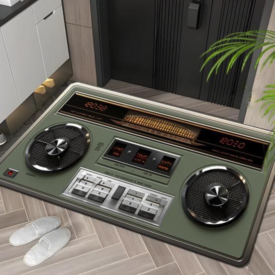 玄関マット レトロ ラジオ レコード デザイン ドアマット ヴィンテージ ポリエステル 滑り止め 防汚 水..