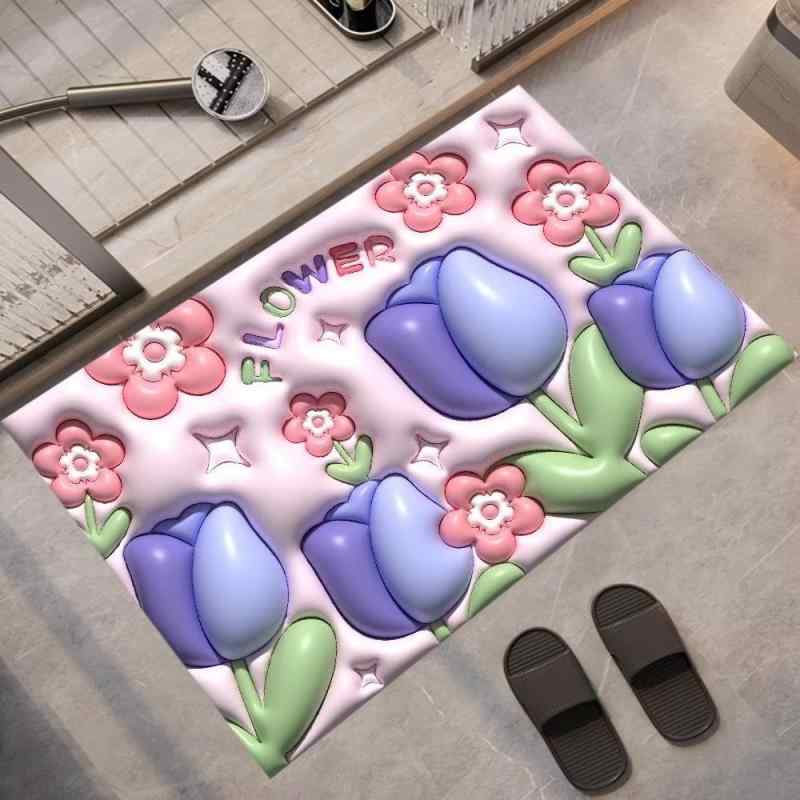 珪藻土マット 吸水 速乾 滑り止め 3D立体デザイン ふんわりプリント 玄関 浴室 トイレ用 スクエア 花柄 動物柄 おしゃれ