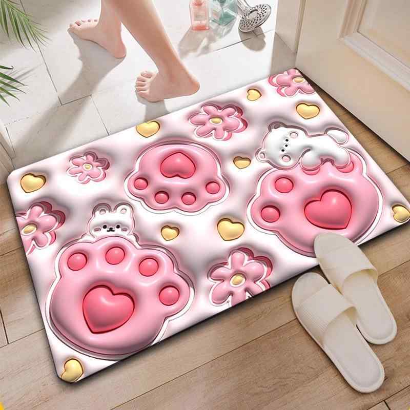 バスマット 珪藻土 3D 立体 吸水 速乾 防滑 浴室 足拭きマット トイレマット 洗面所 かわいい キャラクター プリント 楕円形 植物柄 花柄 手洗い可能
