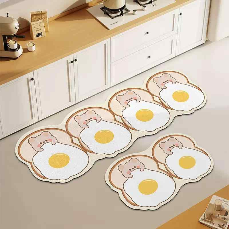 マット ベルベット調 かわいい パン クッキー柄 3Dプリント ポリエステル ウォッシャブル 長方形 多サ..