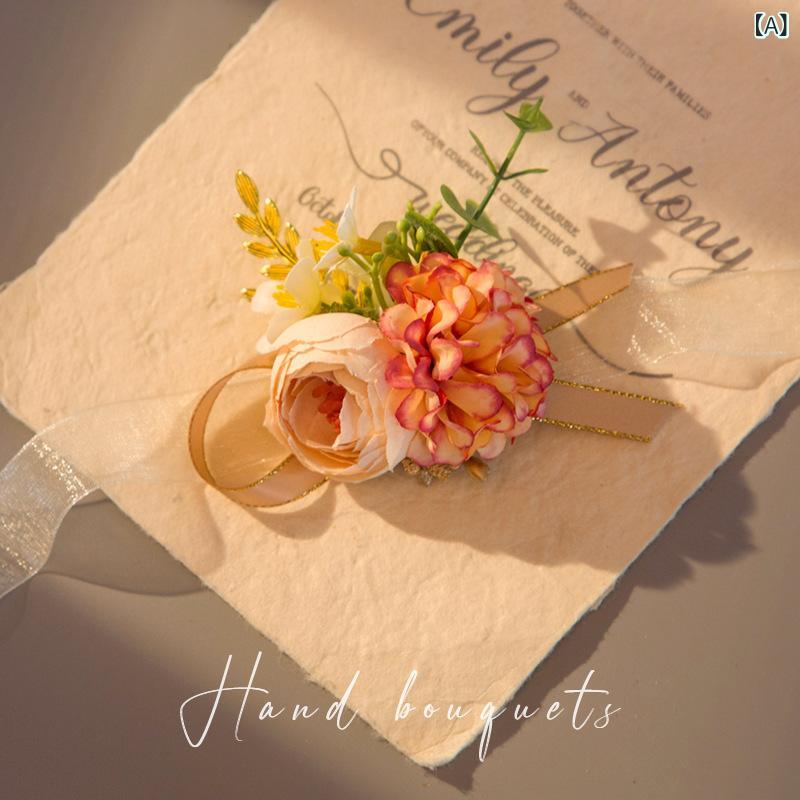 ウェディングフラワー 森ガール風 ナチュラル シャンパンカラー ブートニア リストブーケ コサージュ フルセット 花嫁 新郎 両親 ブライズメイド ゲスト 結婚...