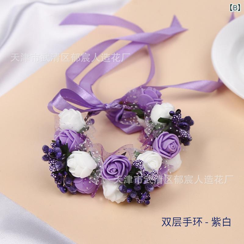 花りぼんのリストレット ウェディング ブライダル 花嫁 ゲスト 披露宴 キッズ ダンス 発表会 フォーム バラ ダブル 腕飾り シャンパン パープル ピンク レッド ホワイト｜アングル3