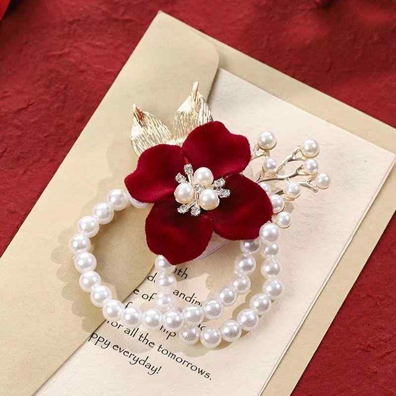 リストブーケ ブライズメイド 花嫁 結婚式 ウェディング ナチュラル 韓国風 パール ゴールド リストレット コサージュ ブレスレット 上品 かわいい エレガント フェミニン