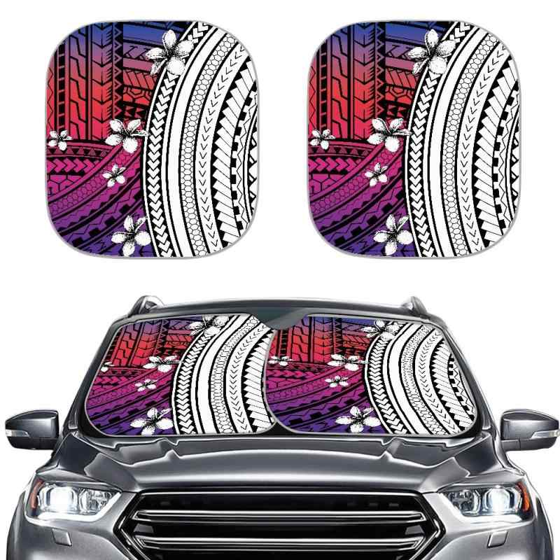 サンシェード カー用品 車 フロントガラス用 ポリネシア花柄デザイン 遮熱 断熱 日よけ 紫外線対策 UVカット 目隠し 左右2枚組 アルミ素材(3)