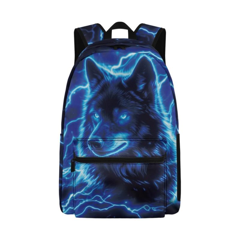 リュックサック 男女兼用 ポリエステル オオカミ柄 動物柄 スクールバッグ 中学生 高校生 ビジネス カ..