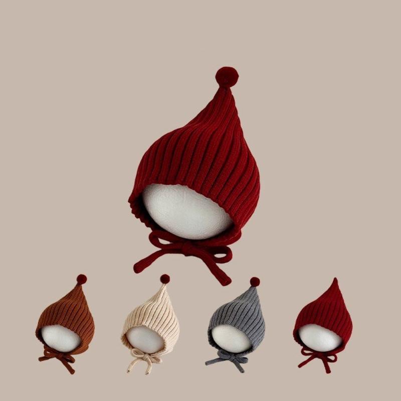 ニット帽 ベビー 赤ちゃん用 春秋冬 とんがり帽子 エルフ帽 かわいい 防風 保温 あったか 耳あて付き ..