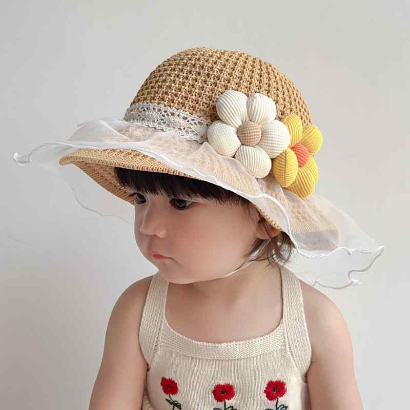 麦わら帽子 キッズ 女の子 ベビー 子供用 春夏 日よけ 紫外線対策 UVカット 通気性 つば広 ストローハ..