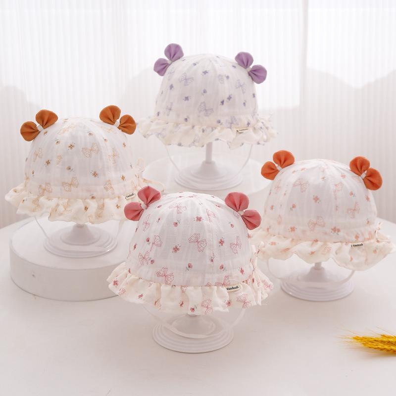 ベビーハット 女の子 新生児 乳幼児 バケットハット 薄手 軽量 かわいい キュート 日よけ UVカット 紫外線対策 お出かけ 普段使い 混紡 パープル オレンジ ピンク ライトブラウン 春秋