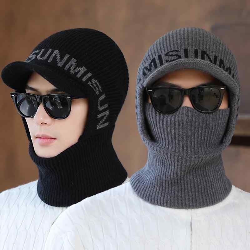 ニット帽 メンズ 男性用 目出し帽 ネックウォーマー一体型 裏起毛 あったか 保温 防寒 防風 サイクリング アウトドア ウィンタースポーツ 冬用