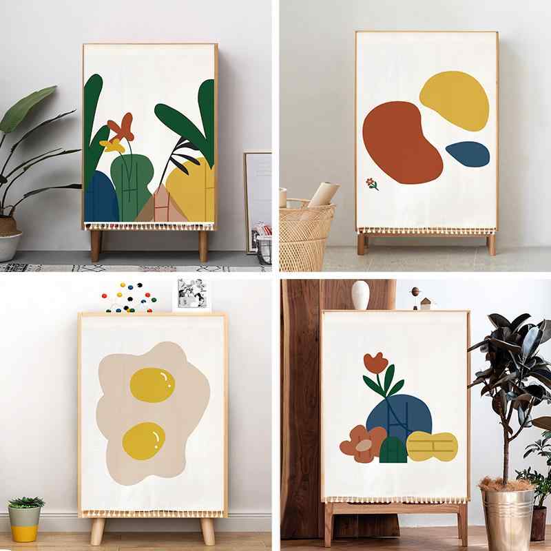 のれん シューズラック 収納棚 キッチン 本棚 目隠し 間仕切り 防塵 ショート丈 マジックテープ 貼るだけ 穴あけ不要 ポリエステル 花柄 デザイン(x2)