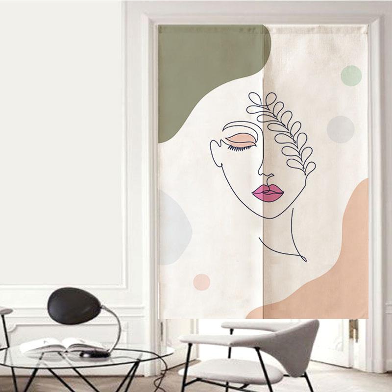 間仕切りカーテン カラフル シンプルモダン 幾何学模様 人物画 抽象アート柄 目隠し ドア用 室内用 布製 ファブリック ポリエステル綿混 分割タイプ(x2)