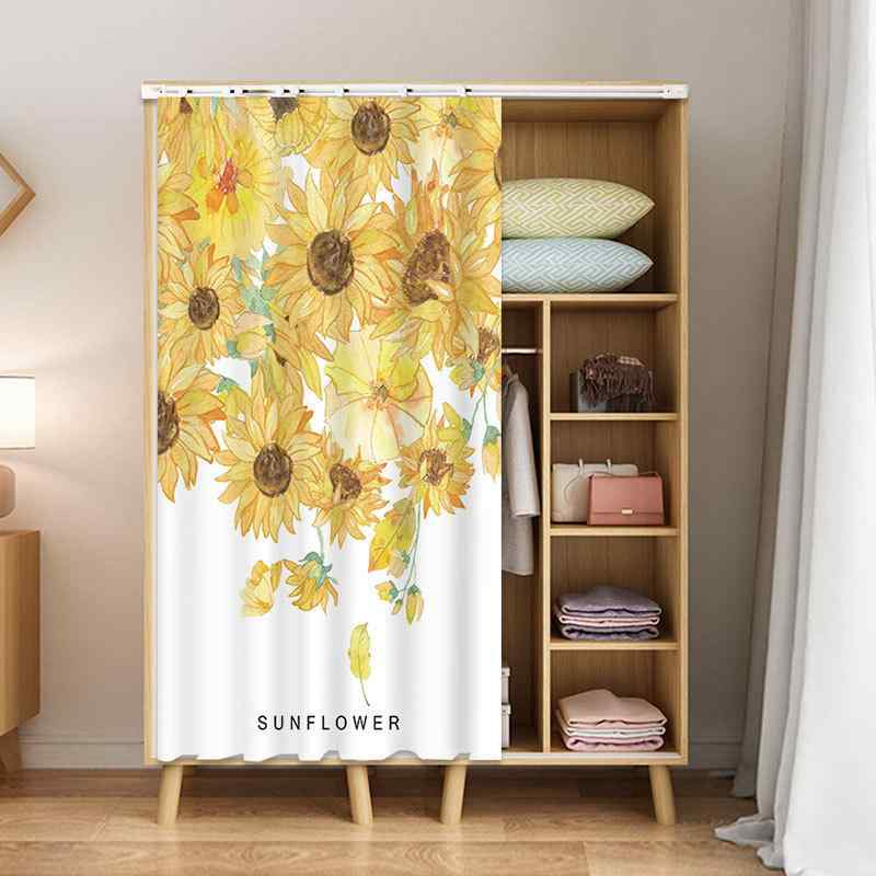 カーテン 植物柄 花柄 穴あけ不要 スライドレール式 目隠し 間仕切り 埃よけ クローゼット キャビネット キッチン食器棚 洗濯機ラック 収納棚 ポリエステル 綿(x2)