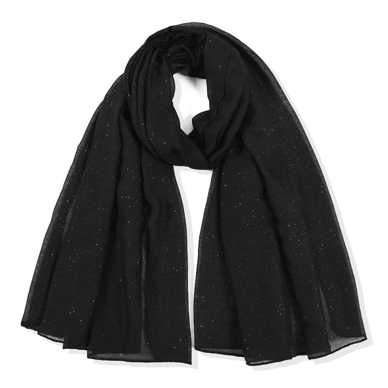 ストール レディース 無地 ラメ入り フリンジ 長方形 コットン 大判 ヘッドスカーフ ショール マフラー 秋冬春 ブラック 首元 肩掛け レトロ エスニック ファッション小物(x2)