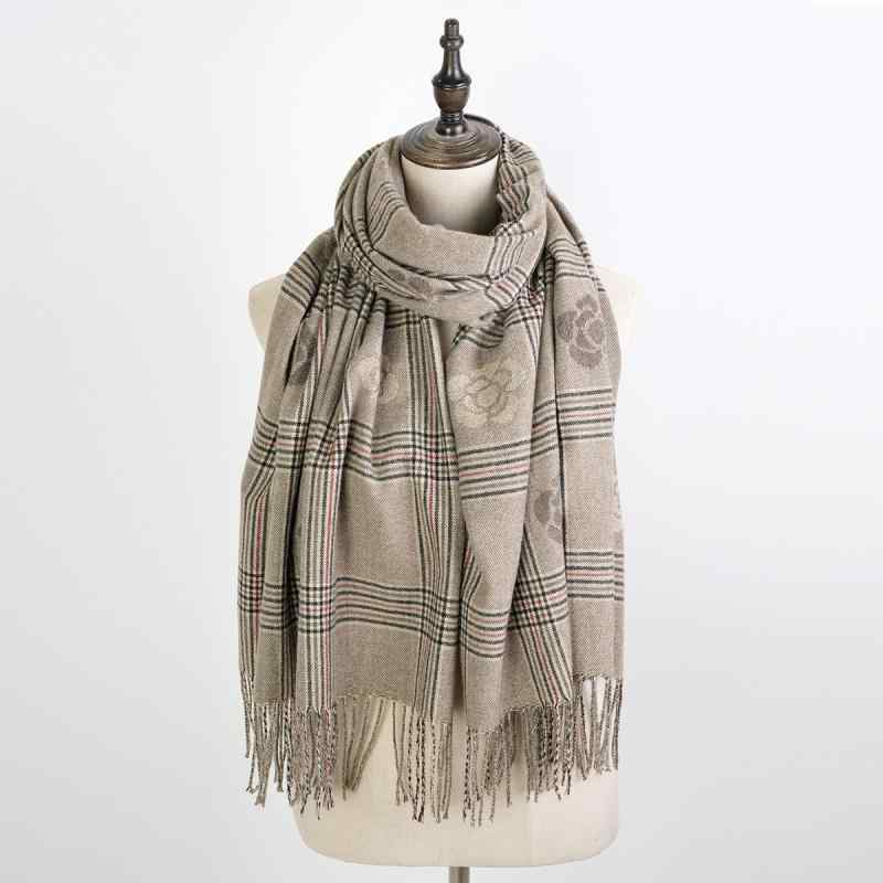 ストール レディース 女性用 秋冬 フリンジ チェック柄 ショール マフラー カシミヤタッチ カシミヤ風 防寒 保温 ミドル丈 上品 エレガント カジュアル 通勤(x2)