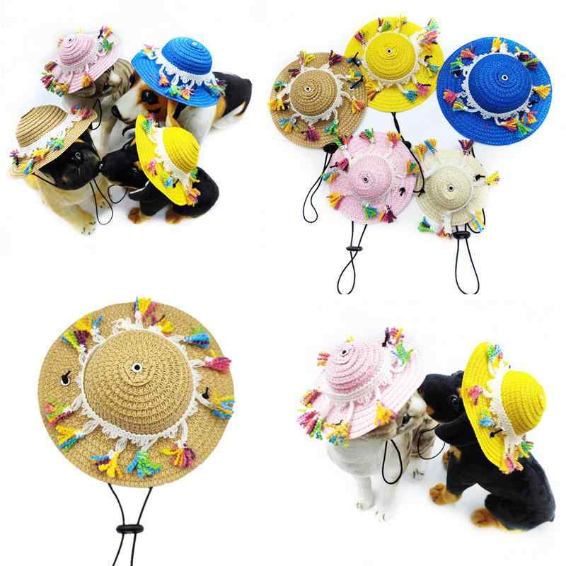 麦わら帽子 ペット用 犬 猫 夏 日よけ UVカット かわいい おしゃれ お散歩 お出かけ パーティー 記念撮..