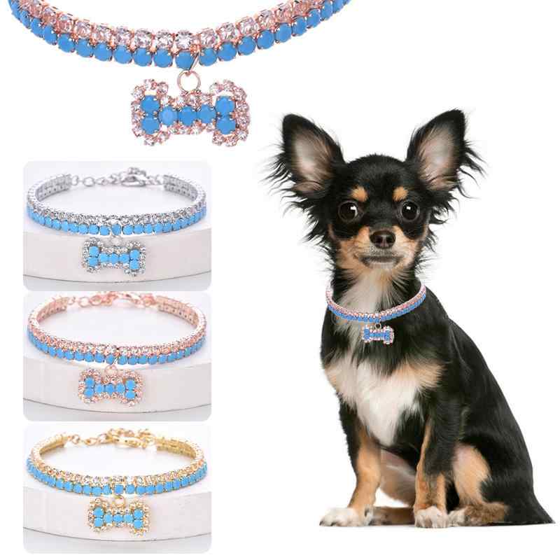 ペット用品 猫犬用 ジルコニア首輪 変色防止 ネックレス 銅製 骨モチーフ プラチナカラー 18Kゴールド ..