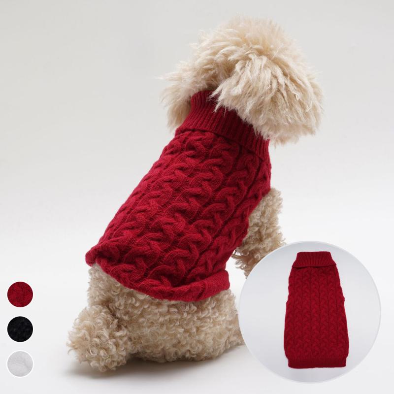 犬服 襟付き ケーブル編み ニットセーター アクリル素材 伸縮性 ストレッチ 快適 あったか 防寒 おしゃ..