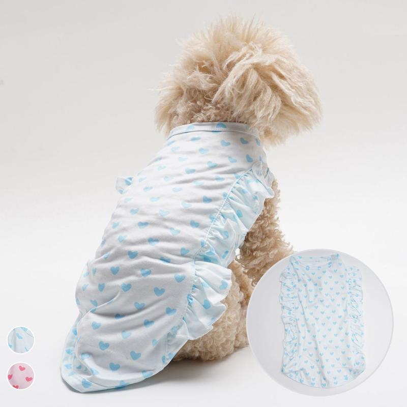 ペットウェア 小型犬 猫用 ビションフリーゼ トイプードル ポリエステル ハート柄 フリル袖 レース プ..