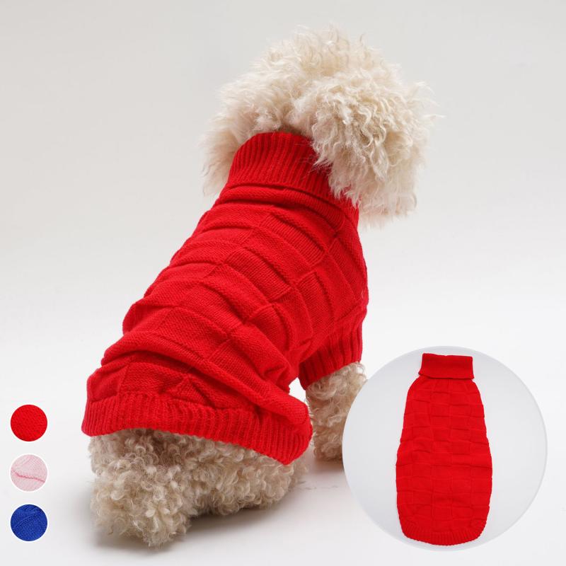 犬 服 小型犬 中型犬 ビション トイプードル セーター ニット チェック柄 無地 襟付き 2足 保温 高伸縮..