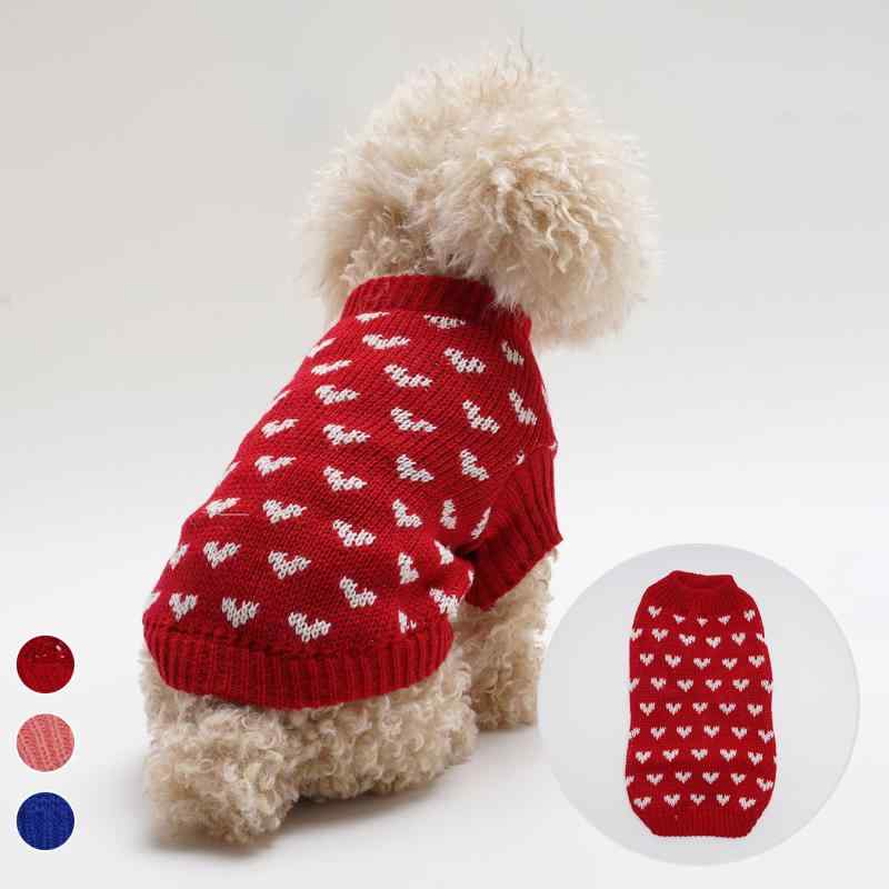 犬服 小型犬 中型犬 セーター ドッグウェア ペットウェア 丸首 ハート柄 スリムフィット アクリル製 暖..