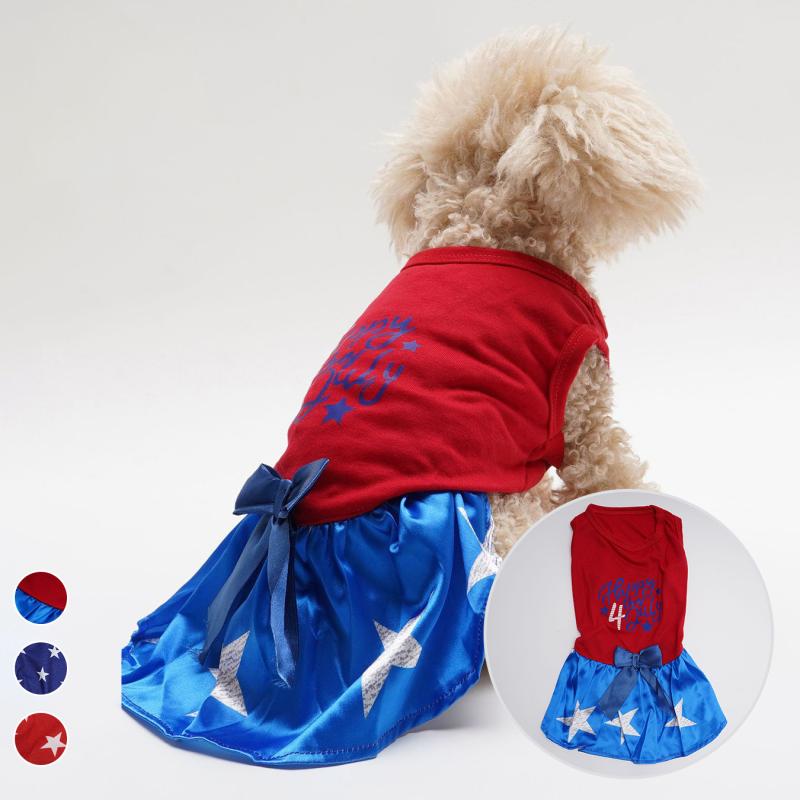 犬服 小型犬 春夏 薄手 通気性 快適 お散歩 リボン 英字プリント 星柄 ストライプ Tシャツワンピース ..