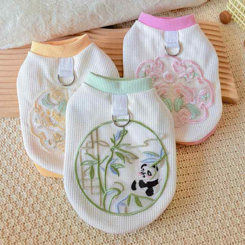 ペットウェア 春夏 オリエンタル刺繡 犬 猫用 小型犬 トイプードル ビション ハーネス対応 ワッフル生..