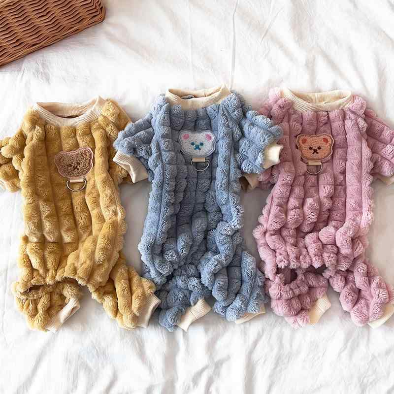 犬服 小型犬用 ドッグウェア 秋冬 サンゴフリース ロンパース つなぎ リード穴付き 厚手 裏起毛 防寒 ..
