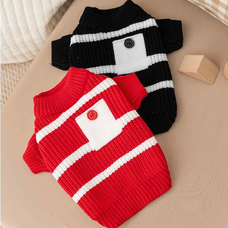 ペット服 猫 犬用 セーター 秋冬 シンプル ボーダー柄 コアスパンヤーン 保温 防寒 暖かい カジュアル ..