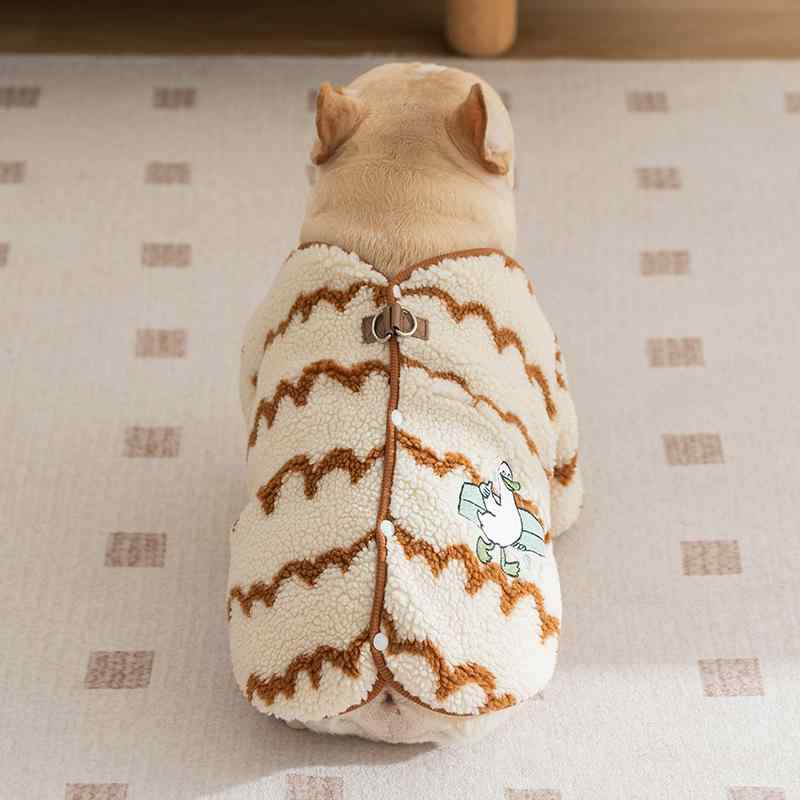 ドッグウェア フレンチブルドッグ ハーネス一体型 ウェーブ柄 ボア フリース 厚手 秋冬 暖かい アース..