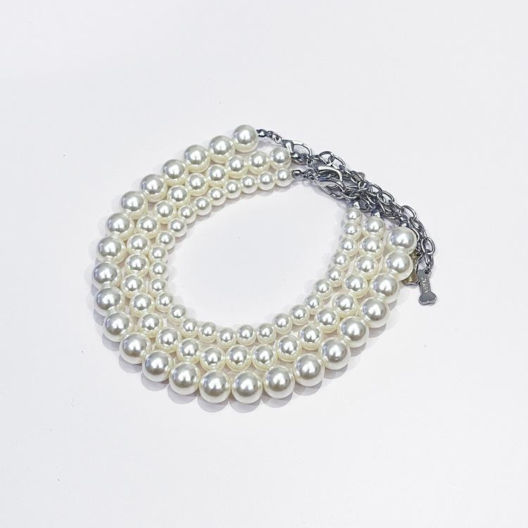 ペット用品 猫 犬用 小型犬 中型犬 フェイクパール イミテーションパール ビーズ プラスチック製 首輪 ネックレス チョーカー おしゃれ かわいい ファッションアイテム 装飾 アクセサリー ホワイト ピンク