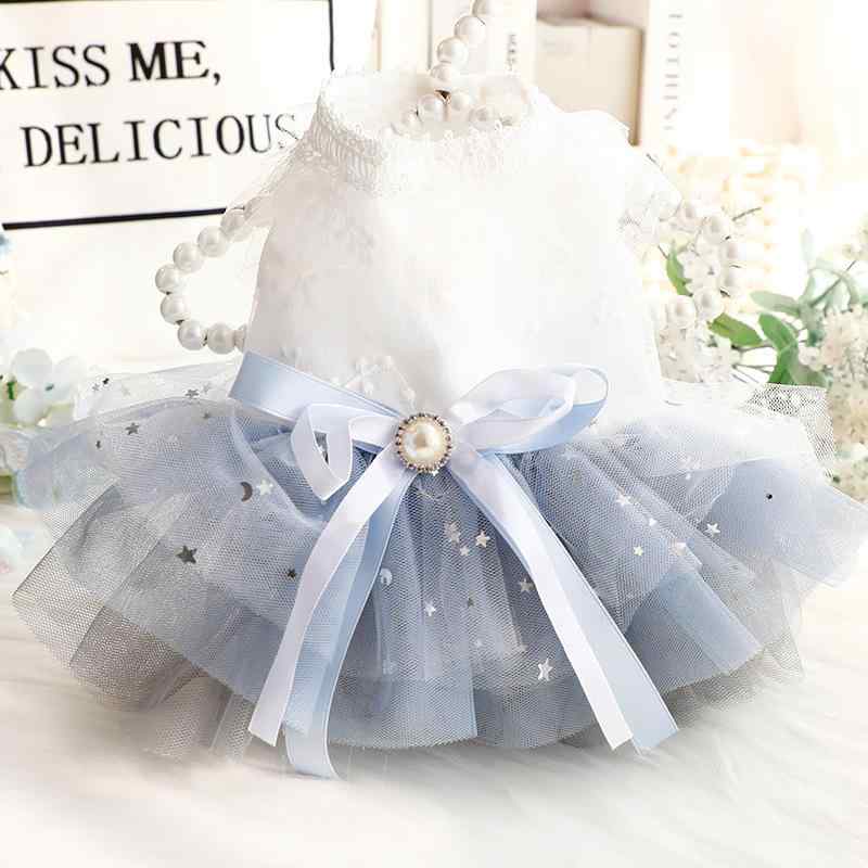 犬服 小型犬 ドッグウェア ペットウェア 春夏 薄手 軽量 プリンセスドレス ワンピース フリル 刺繍 コ..