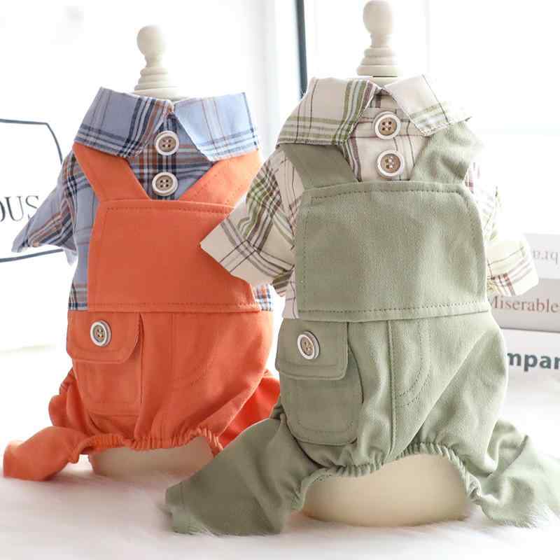 犬服 小型犬用 ドッグウェア サロペット オーバーオール ロンパース 重ね着風 春秋物 薄手 綿 カジュア..